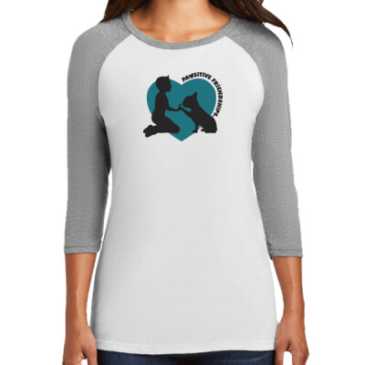 Ladies Pawsitive Friendships Grey/White 3/4 Sleeve Raglan Tee Thumbnail